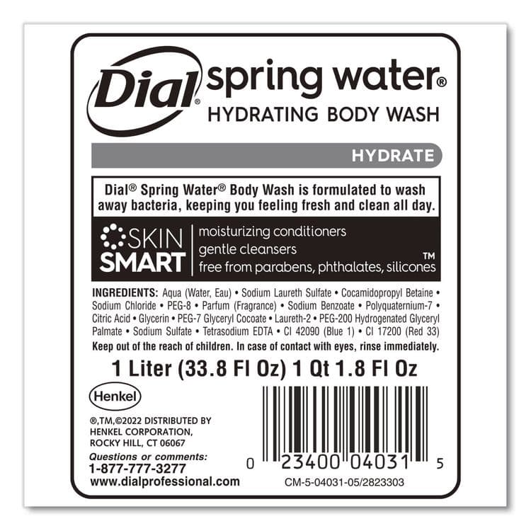 DIAL PROFESSIONAL Body Wash Refill for 1 L Liquid Dispenser, Spring Water Scent, 1 L, 8/Carton (DIA04031) thumbnail 3