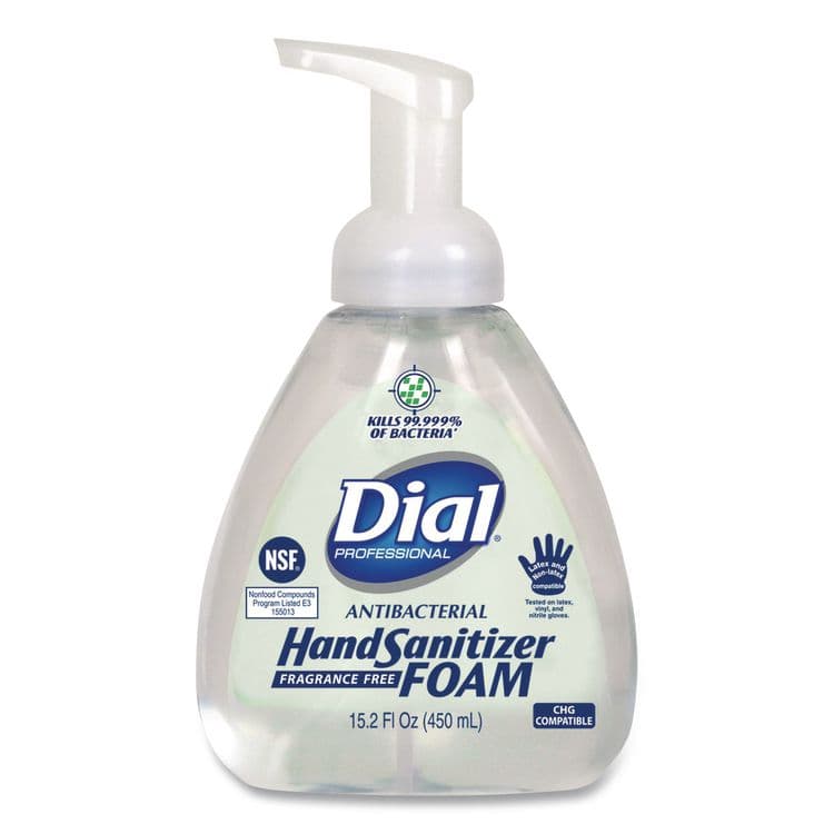 DIAL PROFESSIONAL Antibacterial Foam Hand Sanitizer, 15.2 oz Pump Bottle, Fragrance-Free (DIA06040EA)