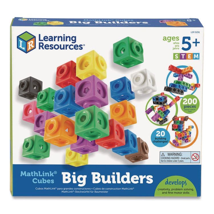 LEARNING RESOURCES MathLink Cubes Big Builders, Grades 1 to 4, 200 Pieces (LRNLER9291)