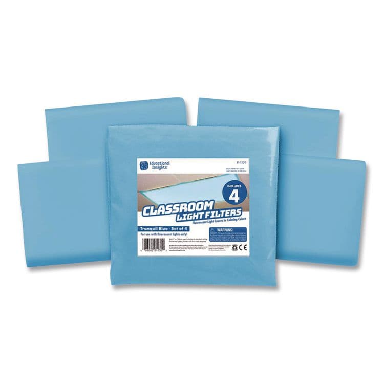 EDUCATIONAL INSIGHTS, Fluorescent Light Filter Covers, Rectangular, 2 ft x 4 ft, Tranquil Blue, 4 Covers (EII1230)