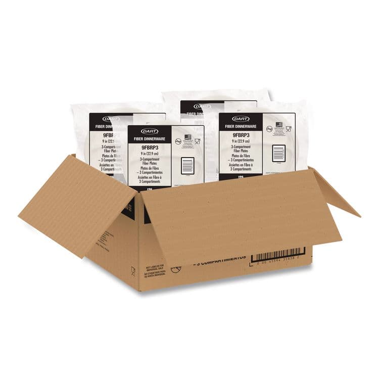 DART Compostable Molded Fiber Dinnerware, ProPlanet Seal, 3-Compartment Plate, 9" dia, Natural, 500/Carton (DCC9FBRP3) thumbnail 4