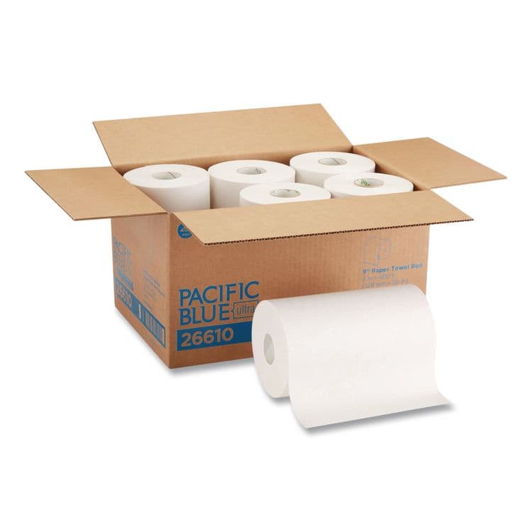 GEORGIA PACIFIC SofPull Hardwound Paper Towel Roll, Nonperforated, 1-Ply, 9" x 400 ft, White, 6 Rolls/Carton (GPC26610)