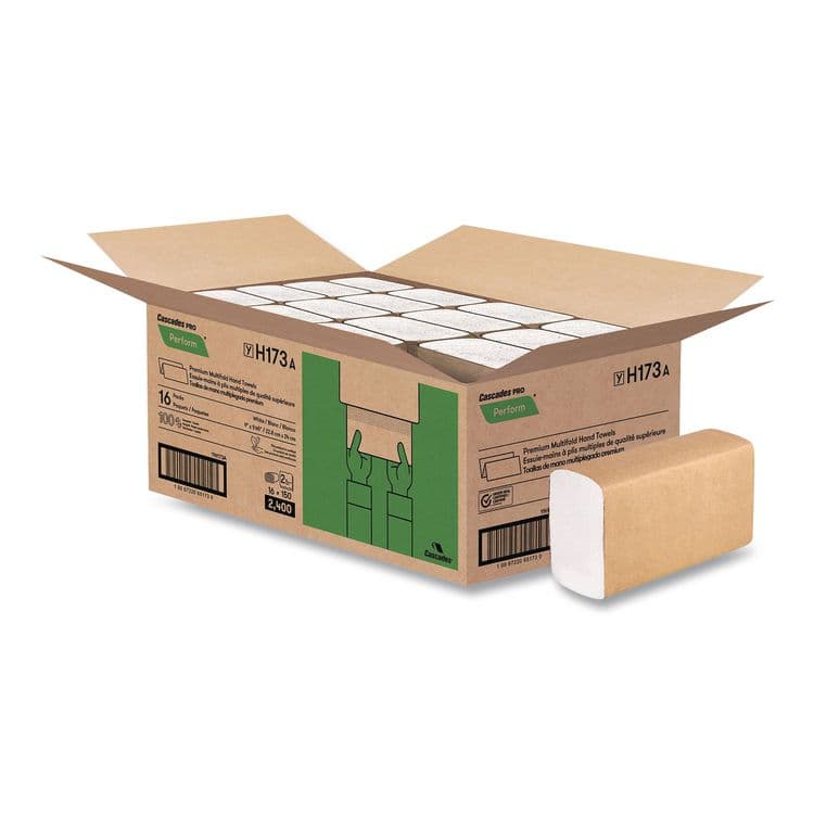 CASCADES TISSUE GROUP Perform Multifold Towels, 2-Ply, 9 x 9.45, White, 150/Pack, 16 Packs/Carton (CSDH173)