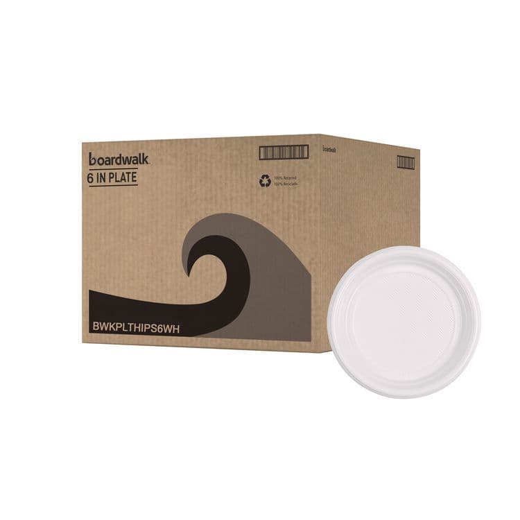 BOARDWALK Hi-Impact Plastic Dinnerware, Plate, 6" dia, White, 1,000/Carton (BWKPLTHIPS6WH)