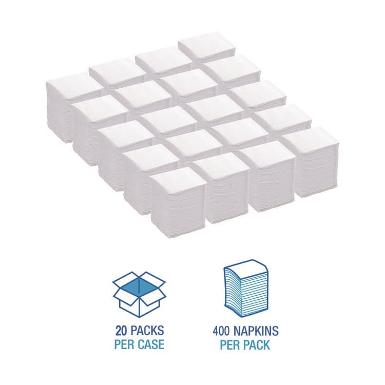 BOARDWALK Low-Fold Dispenser Napkins, 1-Ply, 7 x 12, White, 400/Pack, 20 Packs//Carton (BWK8316W) thumbnail 4