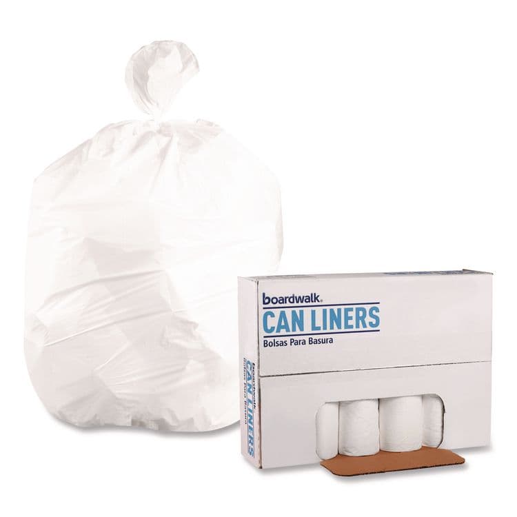 BOARDWALK High-Density Can Liners, 30 gal, 8 mic, 30" x 36", Natural, Perforated Roll, 25 Bags/Roll, 20 Rolls/Carton (BWK303610)