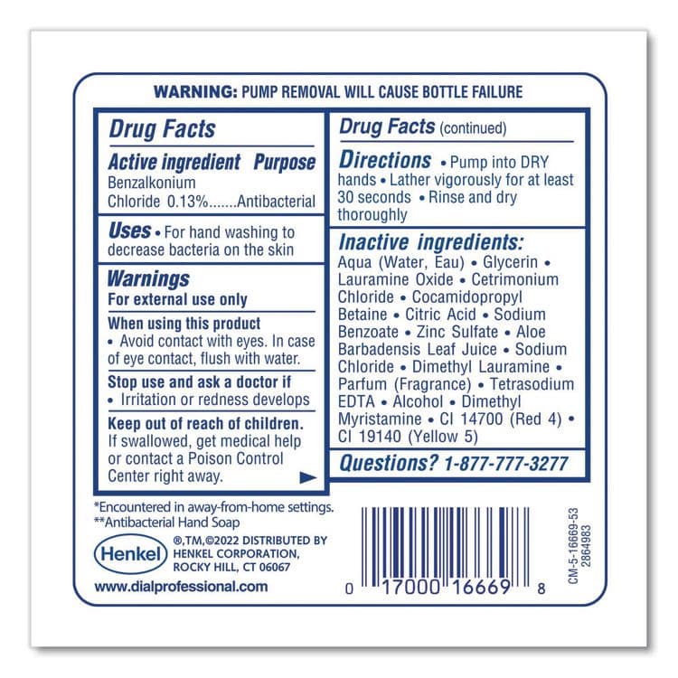 DIAL PROFESSIONAL Antibacterial Foaming Hand Wash Refill for FIT Manual Dispenser, Original Scent, 1.2 L (DIA16670EA) thumbnail 2