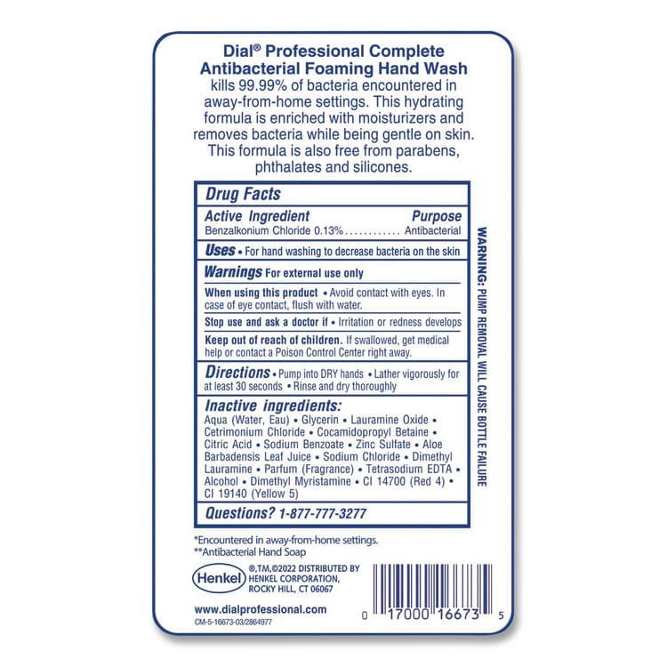 DIAL PROFESSIONAL Antibacterial Foaming Hand Wash Refill for FIT Touch Free Dispenser, Original Scent, 1 L, 3/Carton (DIA16674) thumbnail 2