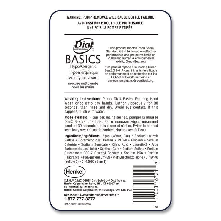 DIAL PROFESSIONAL Basics Hypoallergenic Foaming Hand Wash Refill for FIT Touch Free Dispenser, Honeysuckle Scent, 1 L (DIA16722EA) thumbnail 2