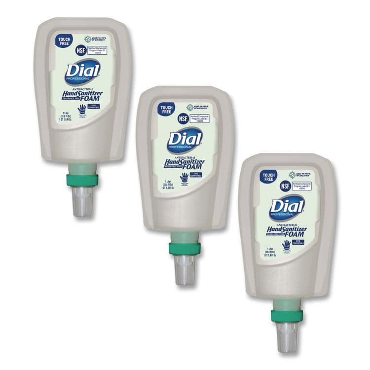 DIAL PROFESSIONAL Antibacterial Foaming Hand Sanitizer Refill for FIT Touch Free Dispenser, 1 L Bottle, Fragrance-Free, 3/Carton (DIA16694)