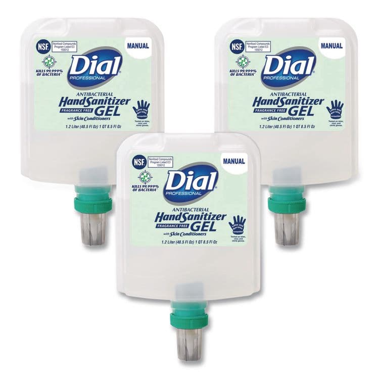 DIAL PROFESSIONAL Antibacterial Gel Hand Sanitizer Refill for Dial 1700 Dispenser, 1.2 L Refill, Fragrance-Free, 3/Carton (DIA19711)