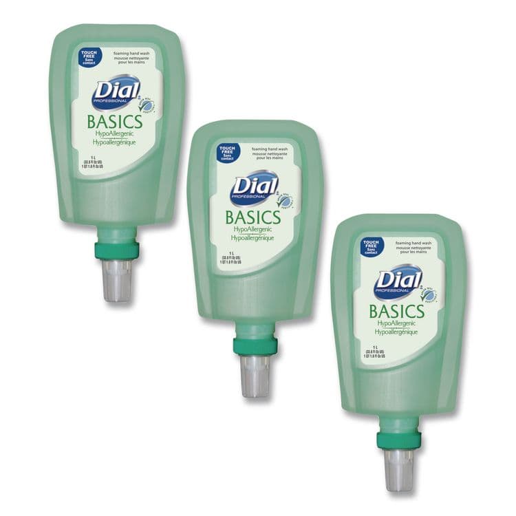 DIAL PROFESSIONAL Basics Hypoallergenic Foaming Hand Wash Refill for FIT Touch Free Dispenser, Honeysuckle Scent, 1 L, 3/Carton (DIA16722)