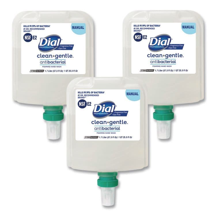 DIAL PROFESSIONAL Clean+Gentle Antibacterial Foaming Hand Wash Refill for 1700 Dispenser, Fragrance-Free, 1.7 L, 3/Carton (DIA32094)