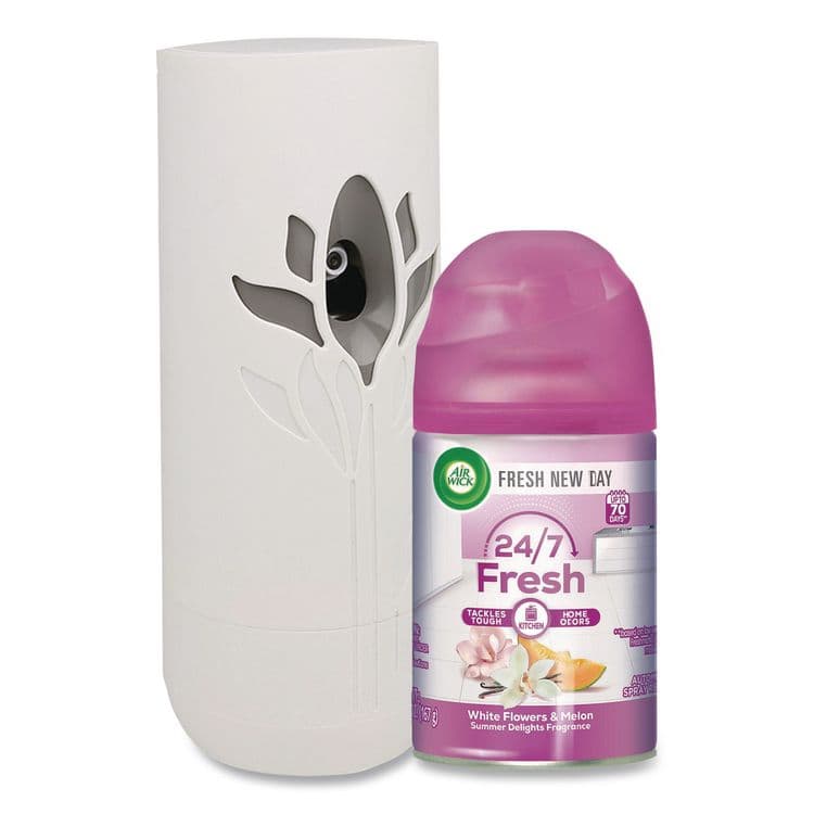 RECKITT BENCKISER Freshmatic Ultra Automatic Sprayer Starter Kit, 5.89 oz, White Flowers and Melon Summer Delights, Asst Dispenser Color, 4/CT (RAC88410) thumbnail 2