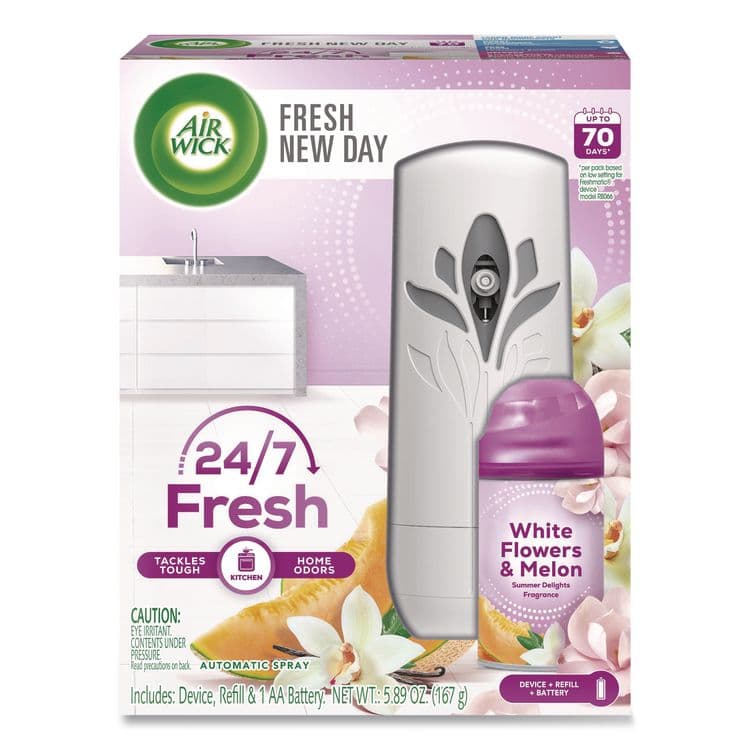RECKITT BENCKISER Freshmatic Ultra Automatic Sprayer Starter Kit, 5.89 oz, White Flowers and Melon Summer Delights, Asst Dispenser Color (RAC88410KT)