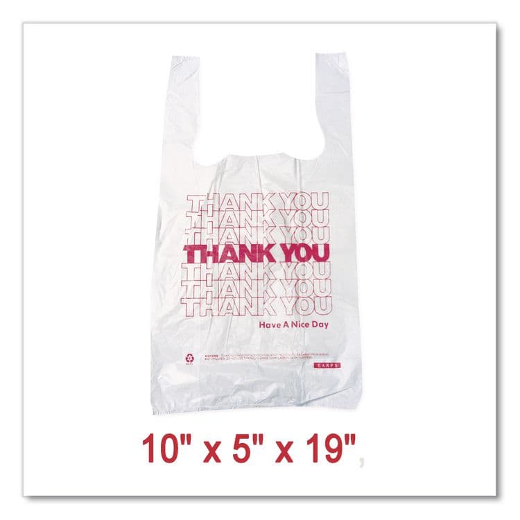 BROWN PAPER GOODS Thank You High-Density Shopping Bags, Have a Nice Day Labeling, Cut-Out Handles, 10" x 5" x 19", White/Red, 2,000/Carton (BPC10519THYOU) thumbnail 3