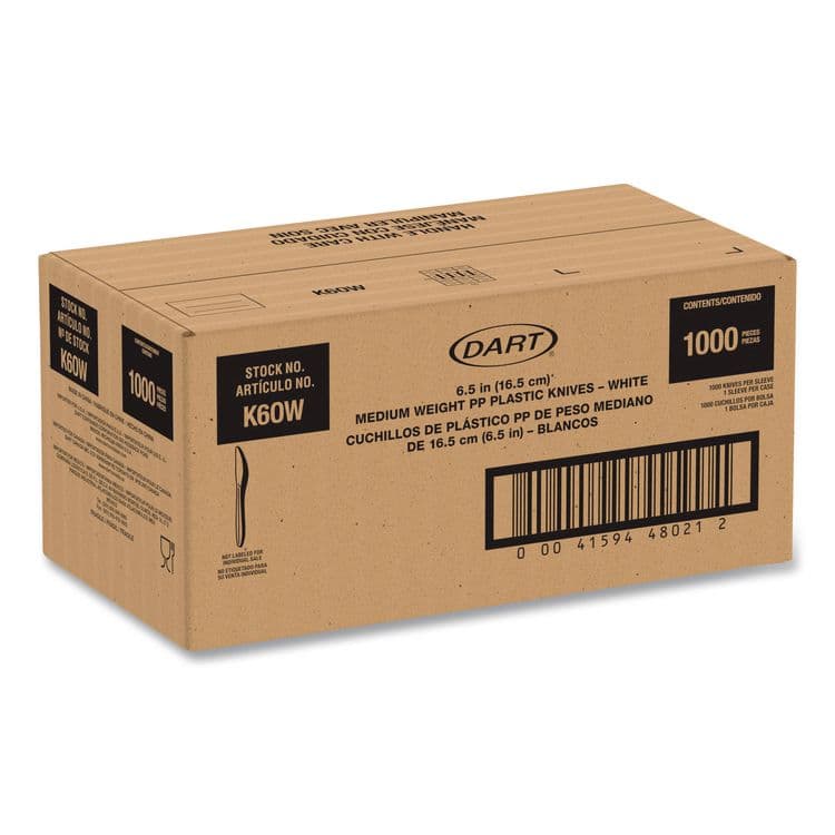 DART Style Setter Medium Weight Polypropylene Cutlery, Knife, Plastic, White, 1,000/Carton (SCCK6OW) thumbnail 2