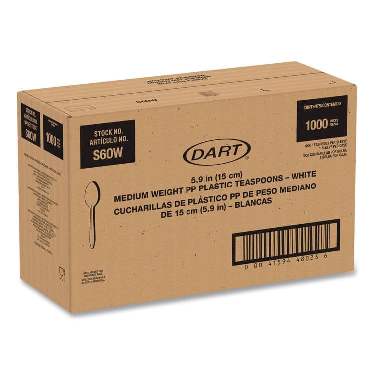 DART Style Setter Medium Weight Polypropylene Cutlery, Teaspoon, Plastic, White, 1,000/Carton (SCCS6OW) thumbnail 2