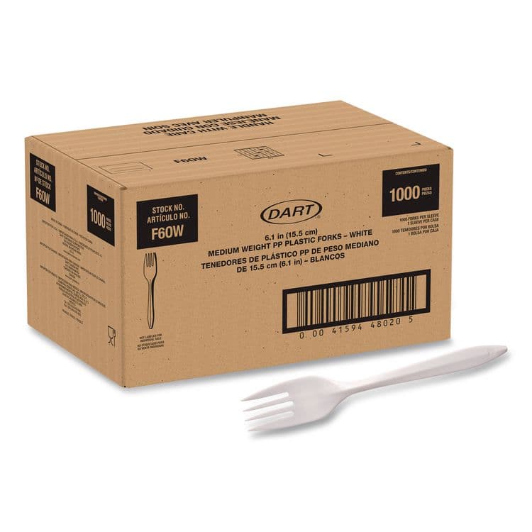 DART Style Setter Medium Weight Polypropylene Cutlery, Fork, Plastic, White, 1,000/Carton (SCCF6OW)