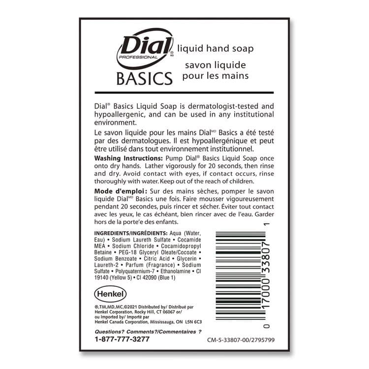 DIAL PROFESSIONAL Basics MP Free Liquid Hand Soap Refill, Honeysuckle Scent, 3.78 L (DIA33809EA) thumbnail 2