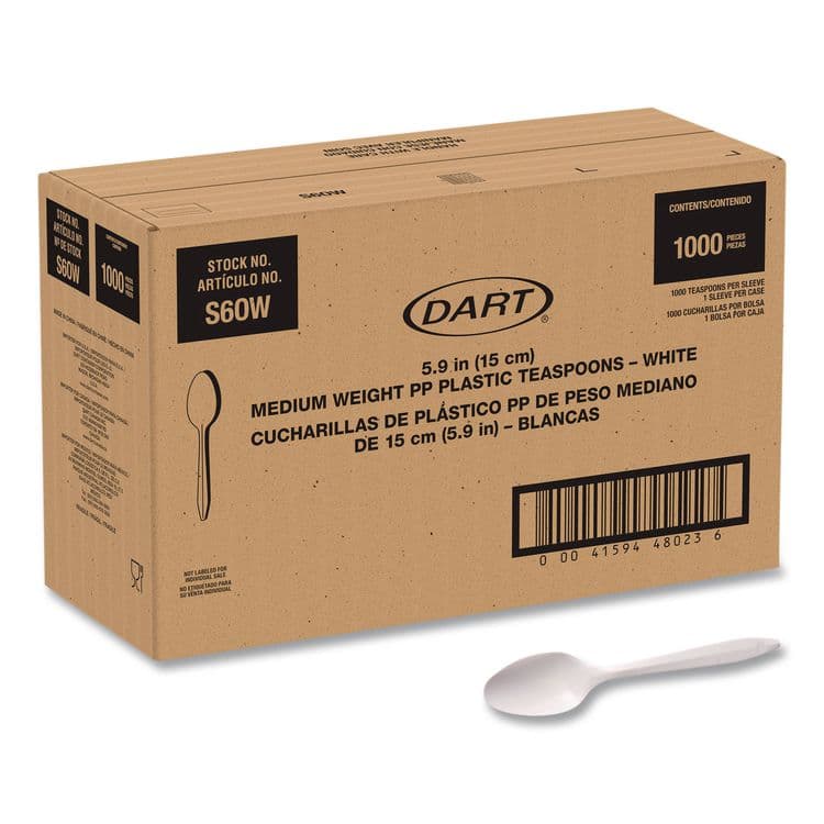 DART Style Setter Medium Weight Polypropylene Cutlery, Teaspoon, Plastic, White, 1,000/Carton (SCCS6OW)