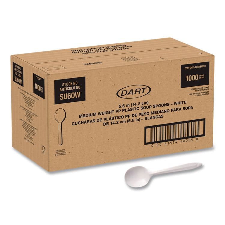 DART Style Setter Medium Weight Polypropylene Cutlery, Soup Spoon, Plastic, White, 1,000/Carton (SCCSU6OW)