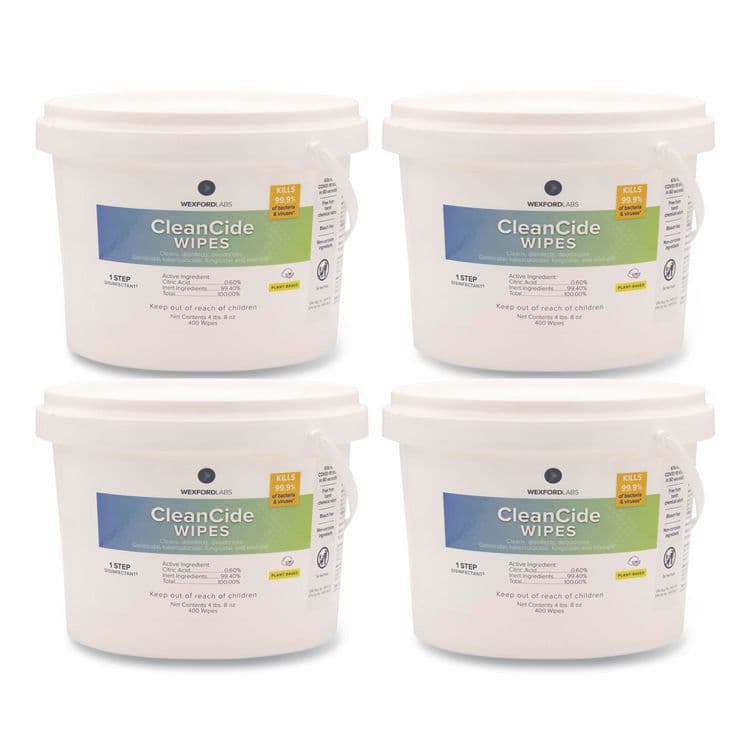 WEXFORD LABS CleanCide Disinfecting Wipes, 1-Ply, 8 x 5.5, Fresh Scent, White, 400/Tub, 4 Tubs/Carton (WXF3130B400DCT)