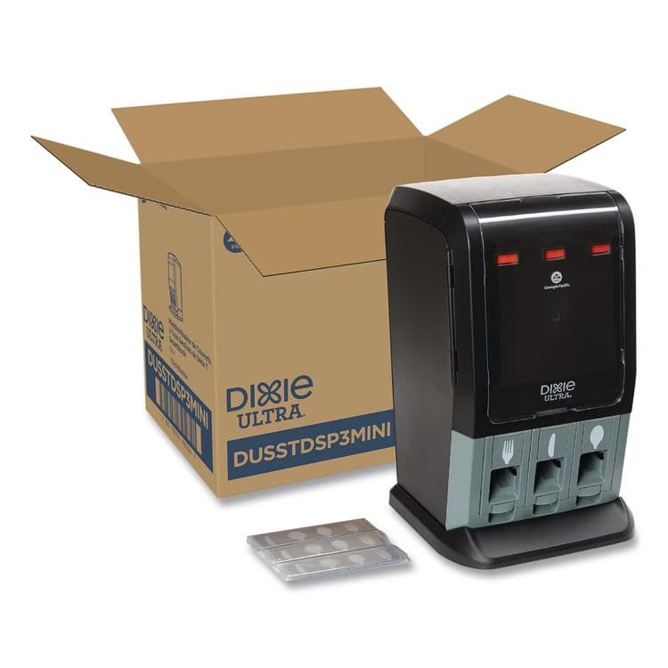 DIXIE FOOD SERVICE Tri-Tower Mini Dispenser, Holds Forks/Knives/Spoons or Sporks, 13.15 x 31.03 x 17.5, Black/Gray (DXEDUSSTDSP3MIN) thumbnail 2