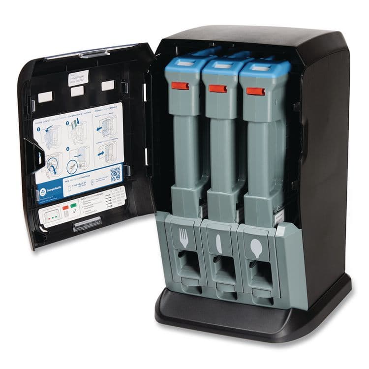 DIXIE FOOD SERVICE Tri-Tower Mini Dispenser, Holds Forks/Knives/Spoons or Sporks, 13.15 x 31.03 x 17.5, Black/Gray (DXEDUSSTDSP3MIN) thumbnail 3