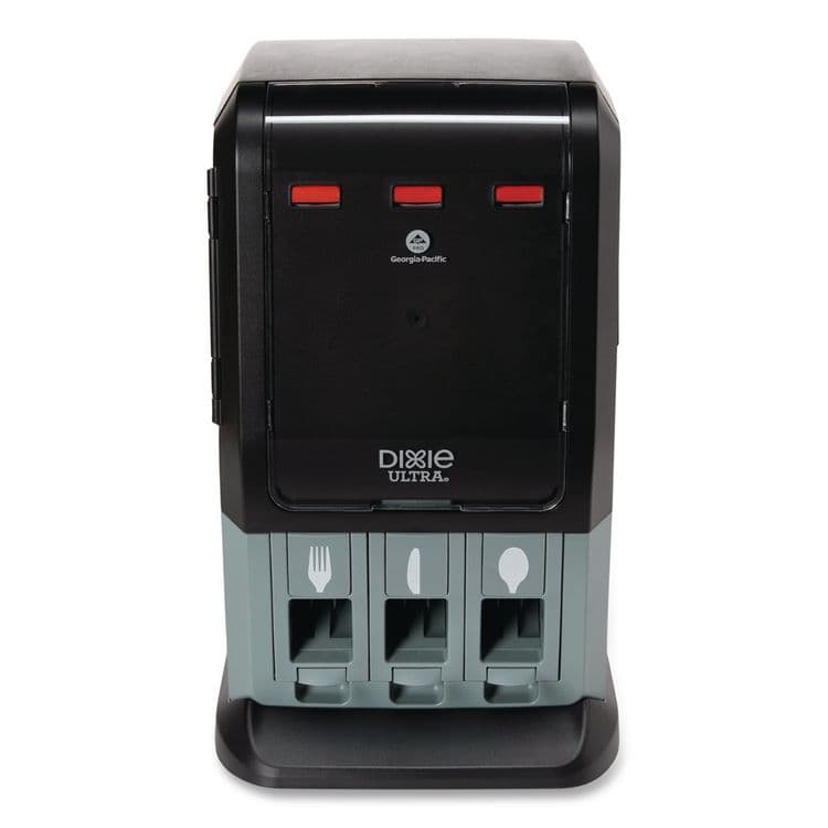 DIXIE FOOD SERVICE Tri-Tower Mini Dispenser, Holds Forks/Knives/Spoons or Sporks, 13.15 x 31.03 x 17.5, Black/Gray (DXEDUSSTDSP3MIN)