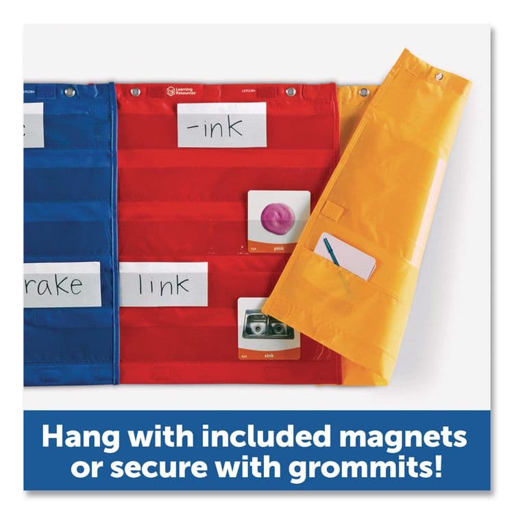 LEARNING RESOURCES Magnetic Pocket Chart Squares, 7 Pockets, 14" w x 17" h, Assorted Colors, Set of 4 (LRNLER2384) thumbnail 4