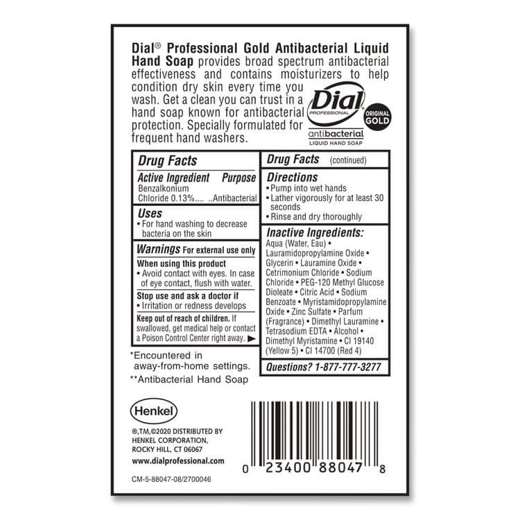 DIAL PROFESSIONAL Gold Antibacterial Liquid Hand Soap, 1 gal, 4/Carton (DIA88047CT) thumbnail 2