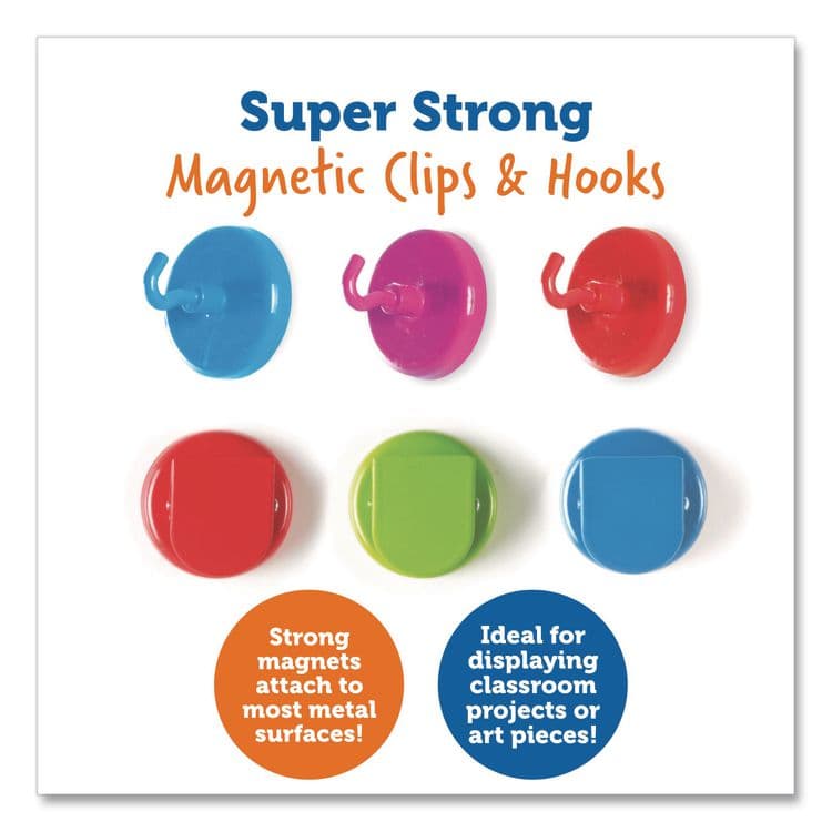 LEARNING RESOURCES Super Strong Magnetic Clips and Hooks, Small, 1.5" Diameter, Assorted Colors, 3 Clips/3 Hooks (LRNLER2691) thumbnail 3