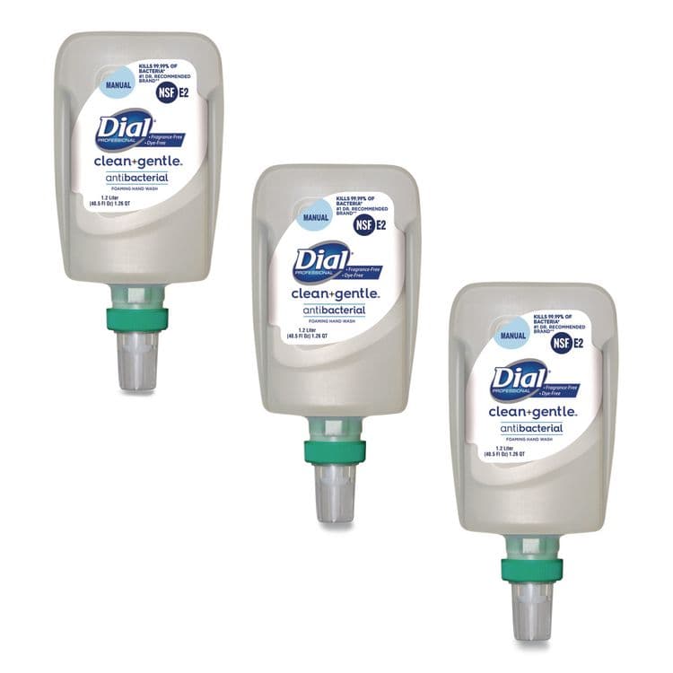 DIAL PROFESSIONAL Clean+Gentle Antibacterial Foaming Hand Wash Refill for FIT Manual Dispenser, Fragrance-Free, 1.2 L, 3/Carton (DIA32100CT)