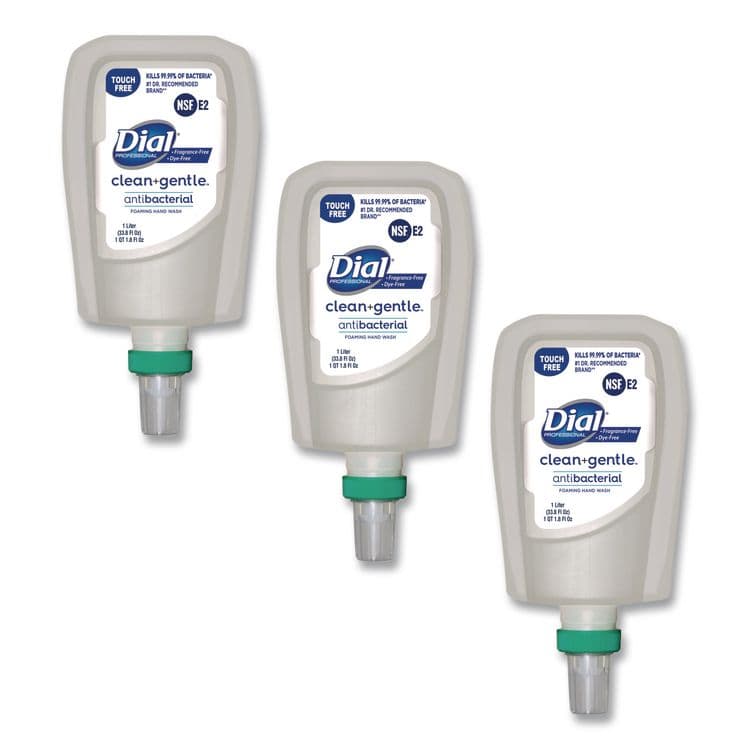 DIAL PROFESSIONAL Clean+Gentle Antibacterial Foaming Hand Wash Refill for FIT Touch Free Dispenser, Fragrance-Free, 1 L, 3/Carton (DIA32106CT)