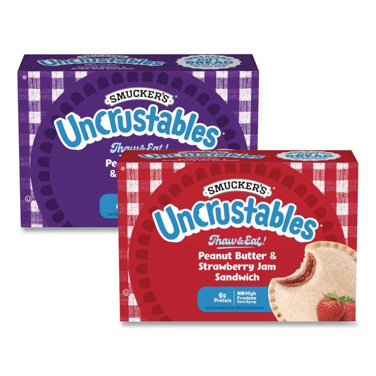 J.M. SMUCKER CO. UNCRUSTABLES Peanut Butter and Grape Jelly/Peanut Butter and Strawberry Jam, 2 oz, 10 Sandwiches/Pack, 2 Packs/Carton (GRR90300134)
