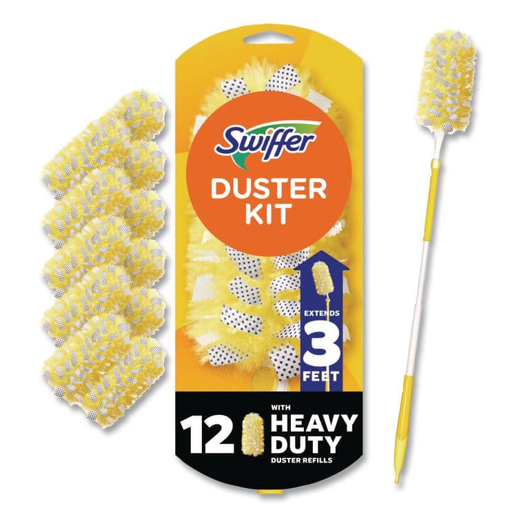 PROCTER & GAMBLE Heavy Duty Dusters Starter Kit, Handle Extends to 3 ft, 1 Handle with 12 Duster Refills (PGC77300)