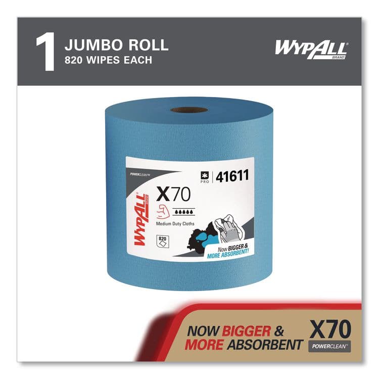 KIMBERLY CLARK X70 Cloths, Jumbo Roll, 12.4 x 12.2, Blue, 820/Roll (KCC41611) thumbnail 2