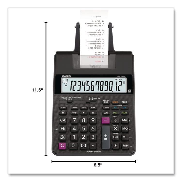 CASIO, . HR170R Printing Calculator, Black/Red Print, 2 Lines/Sec (CSOHR170RC) thumbnail 4