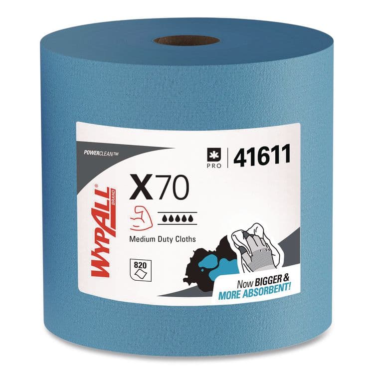 KIMBERLY CLARK X70 Cloths, Jumbo Roll, 12.4 x 12.2, Blue, 820/Roll (KCC41611)