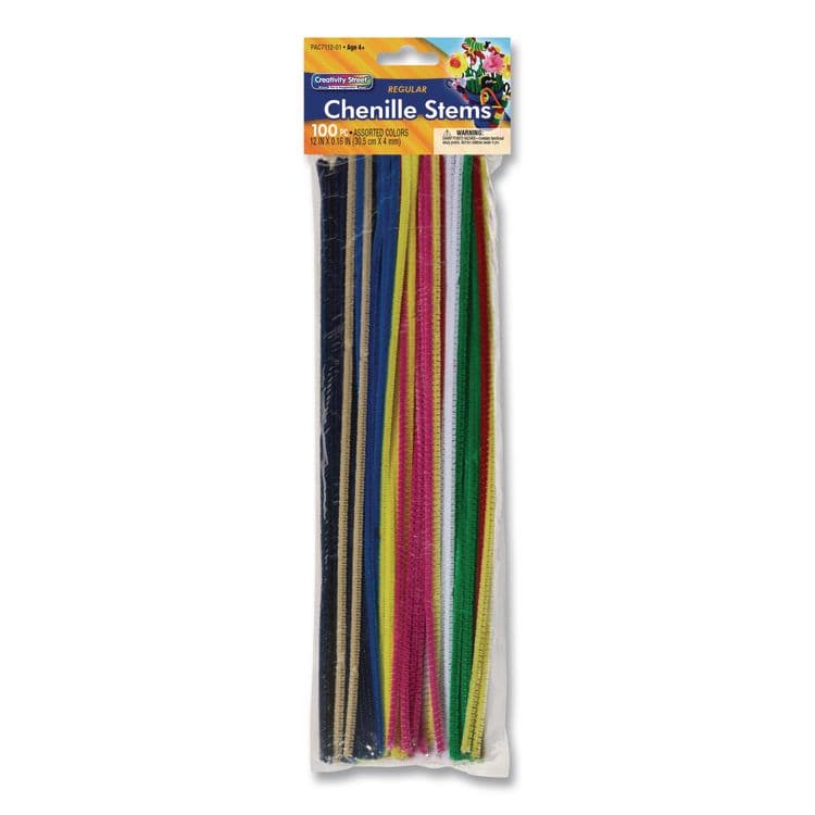 PACON CORPORATION Regular Stems, 12" x 4mm, Metal Wire/Polyester, Assorted Colors, 100/Pack (CKCPAC711201R)