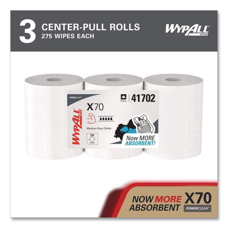 KIMBERLY CLARK X70 Cloths, Center-Pull, 9.8 x 12.2, White, 275/Roll, 3 Rolls/Carton (KCC41702) thumbnail 2