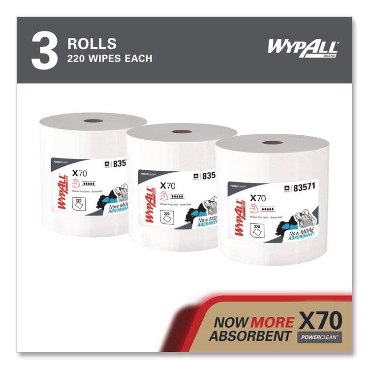 KIMBERLY CLARK X70 Wipers in a Bucket Refills, No Bucket, 13 x 10, Unscented, White, 220/Rolls, 3 Rolls/Carton (KCC83571) thumbnail 2