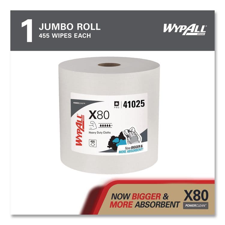 KIMBERLY CLARK Power Clean X80 Heavy Duty Cloths, Jumbo Roll, 12.4 x 12.2, White, 455/Roll (KCC41025) thumbnail 2