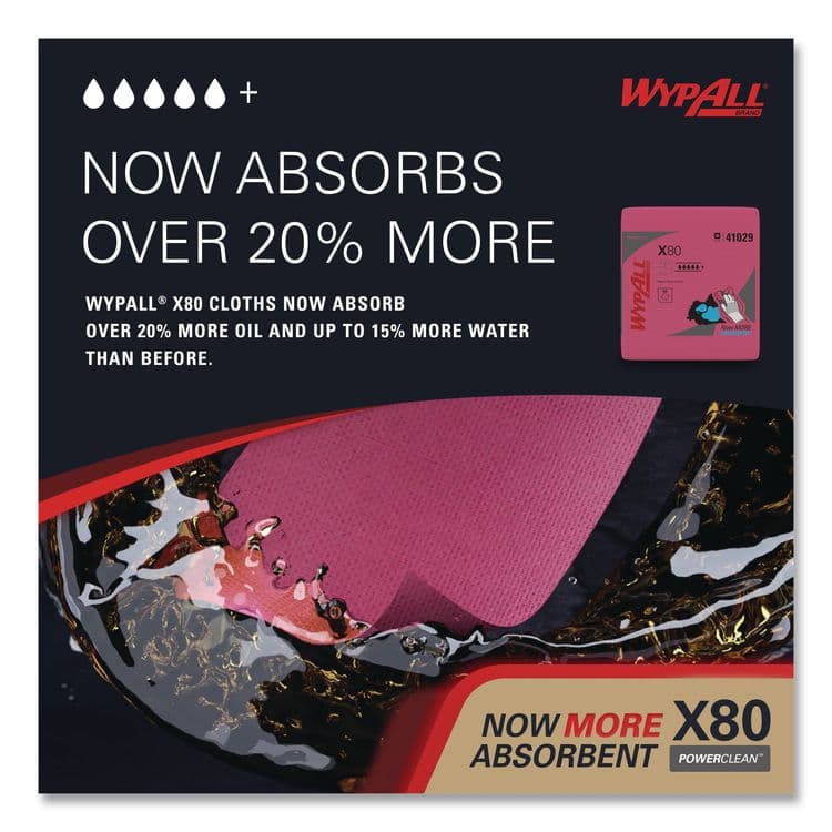 KIMBERLY CLARK Power Clean X80 Heavy Duty Cloths, 12.5 x 12, Red, 50/Box, 4 Boxes/Carton (KCC41029) thumbnail 4