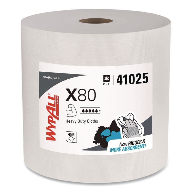 KIMBERLY CLARK Power Clean X80 Heavy Duty Cloths, Jumbo Roll, 12.4 x 12.2, White, 455/Roll (KCC41025)