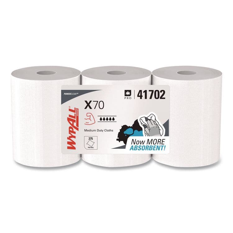 KIMBERLY CLARK X70 Cloths, Center-Pull, 9.8 x 12.2, White, 275/Roll, 3 Rolls/Carton (KCC41702)