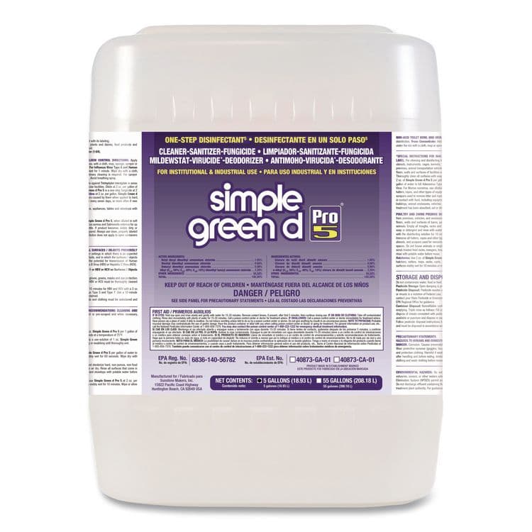 SUNSHINE MAKERS, . d Pro 5 Disinfectant, Unscented, 5 gal Pail (SMP3430505)