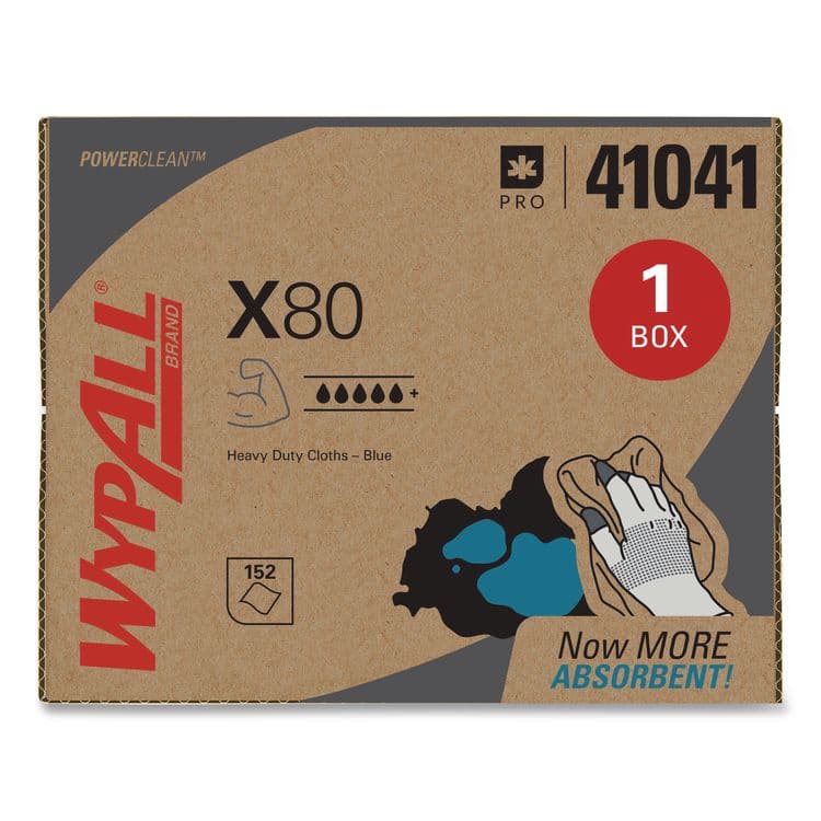 KIMBERLY CLARK Power Clean X80 Heavy Duty Cloths, 11.1 x 16.8, Blue, 152 Wipers/Carton (KCC41041)