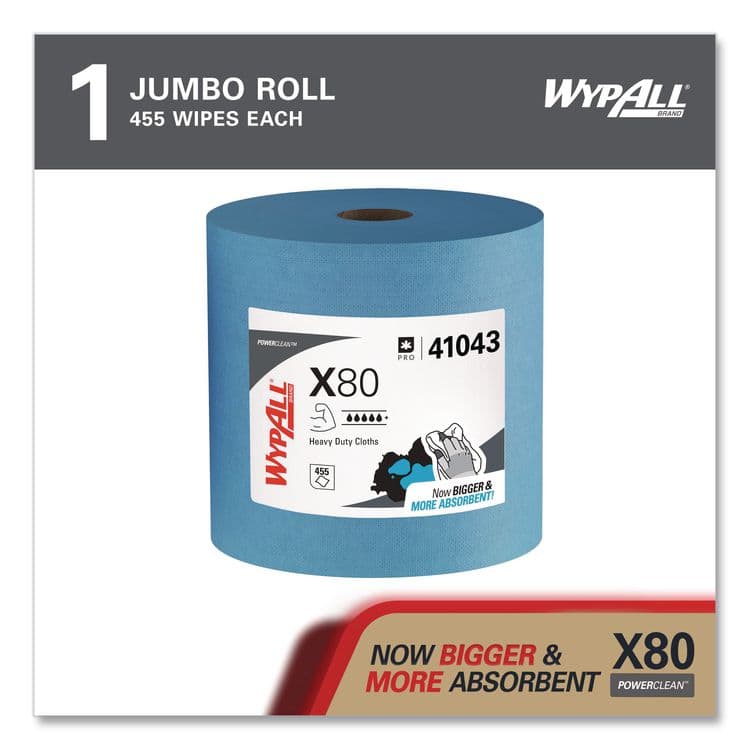 KIMBERLY CLARK Power Clean X80 Heavy Duty Cloths, Jumbo Roll, 12.4 x 12.2, Blue, 455/Roll (KCC41043) thumbnail 2